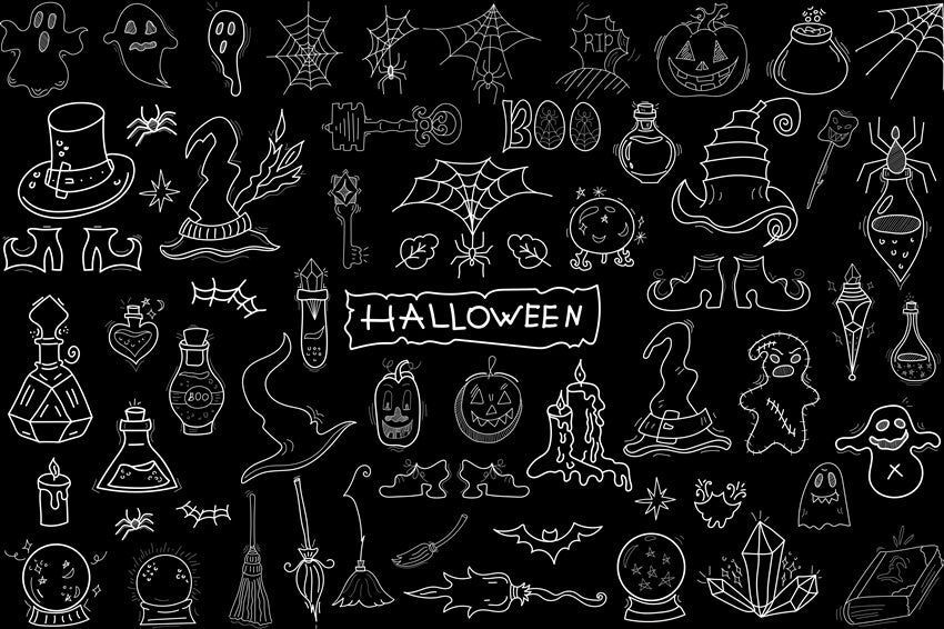 Halloween-Gekritzel Handgezeichnete Tafelkulisse M8-16