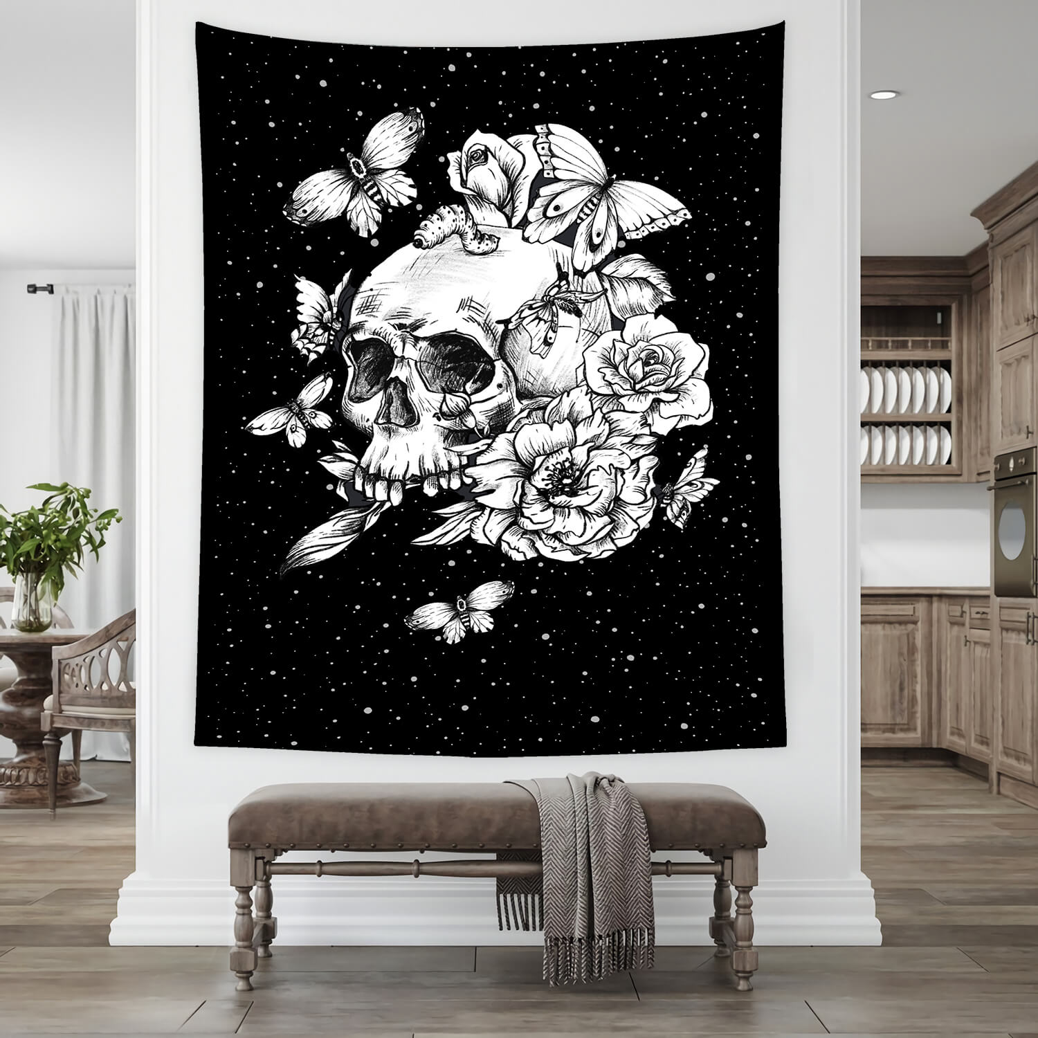 Gezeichnete Gothic Floral Totenkopf Halloween Hintergrund M8-44
