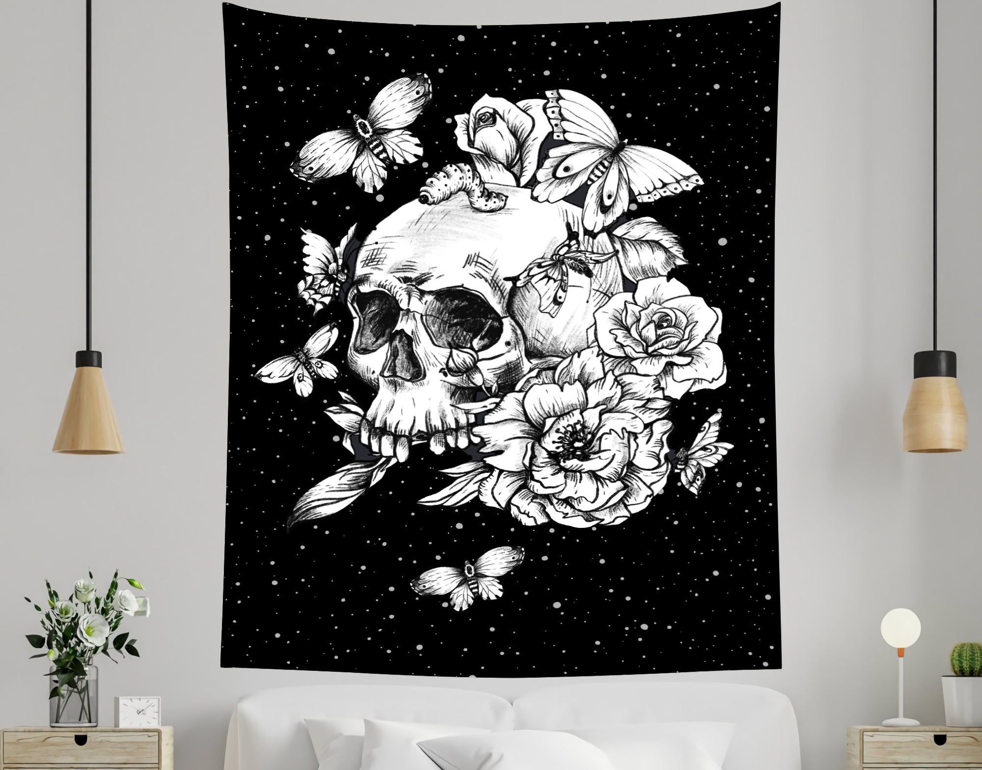 Gothic Floral Schädel Wandteppich Halloween Home Decor T-M8-44