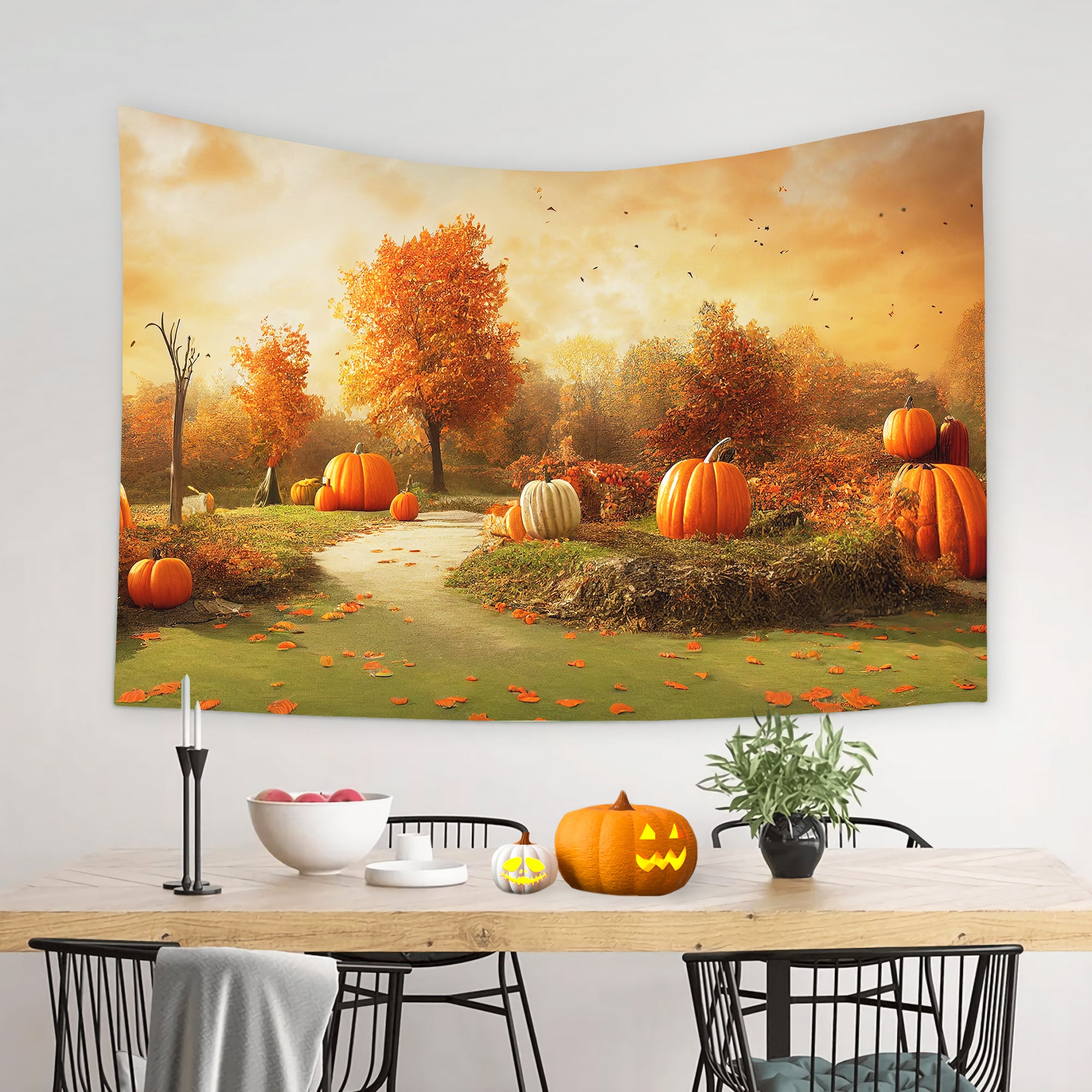 Herbstlandschaft Kürbis Wandteppich T-M8-46