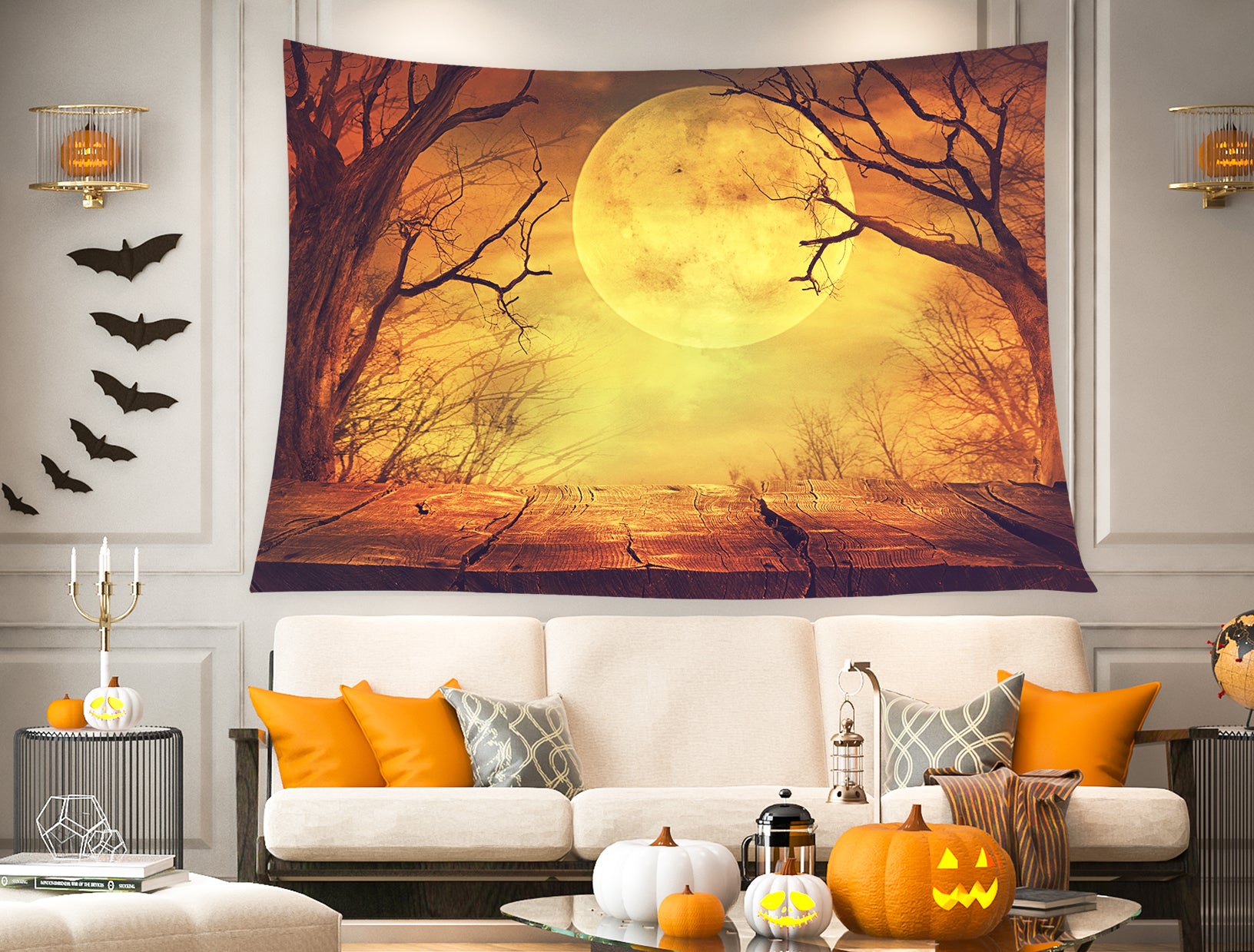 Wandteppich Halloween Mond Baum Heimdekoration T-M8-47