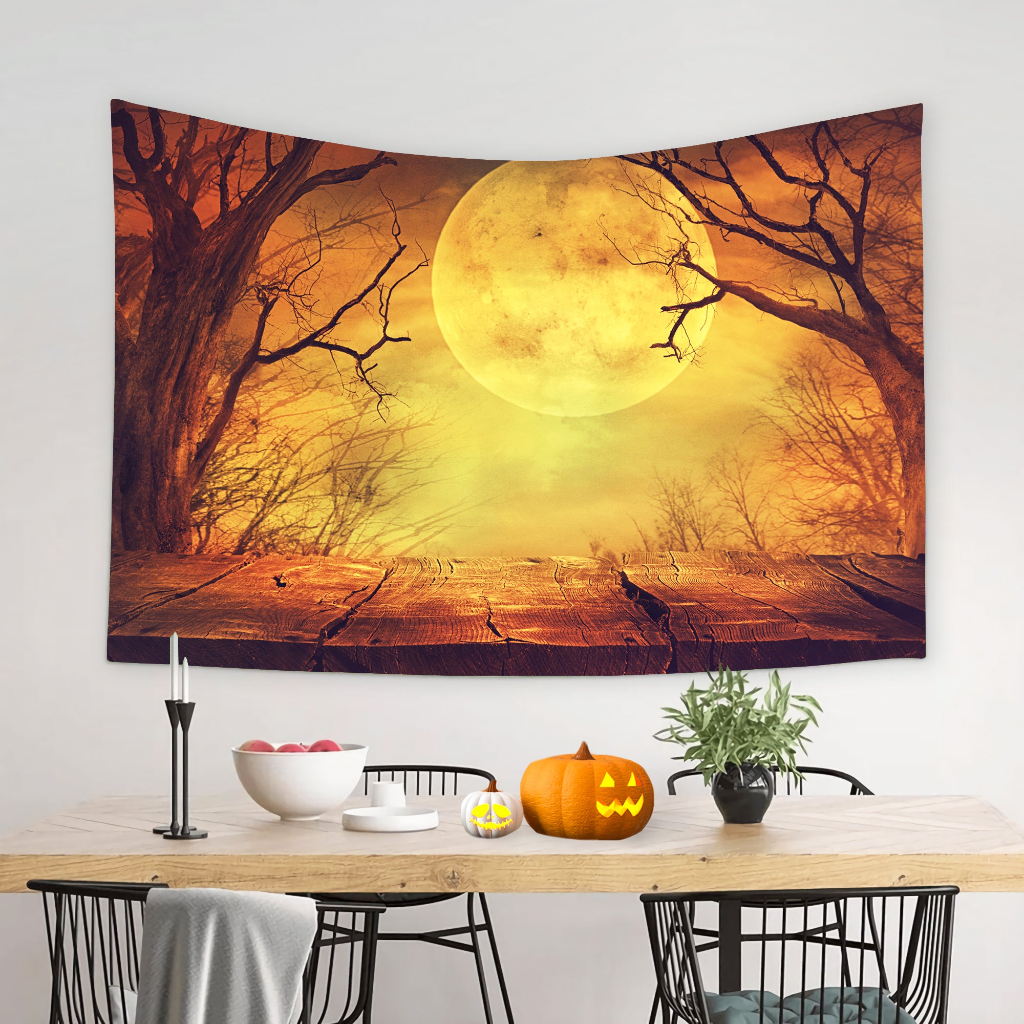 Wandteppich Halloween Mond Baum Heimdekoration T-M8-47