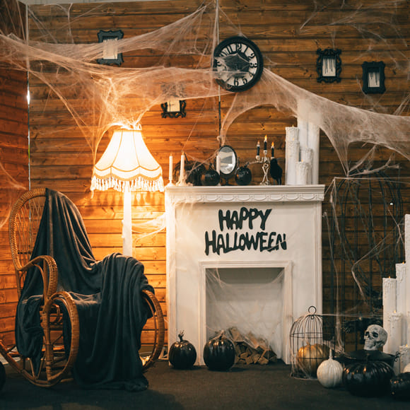 Halloween Gruseliges Zimmer Spinnennetz Hintergrund M8-49