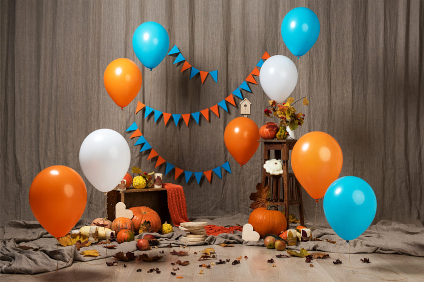 Bunte Luftballons Banner Kürbis Herbst Kulisse M8-50