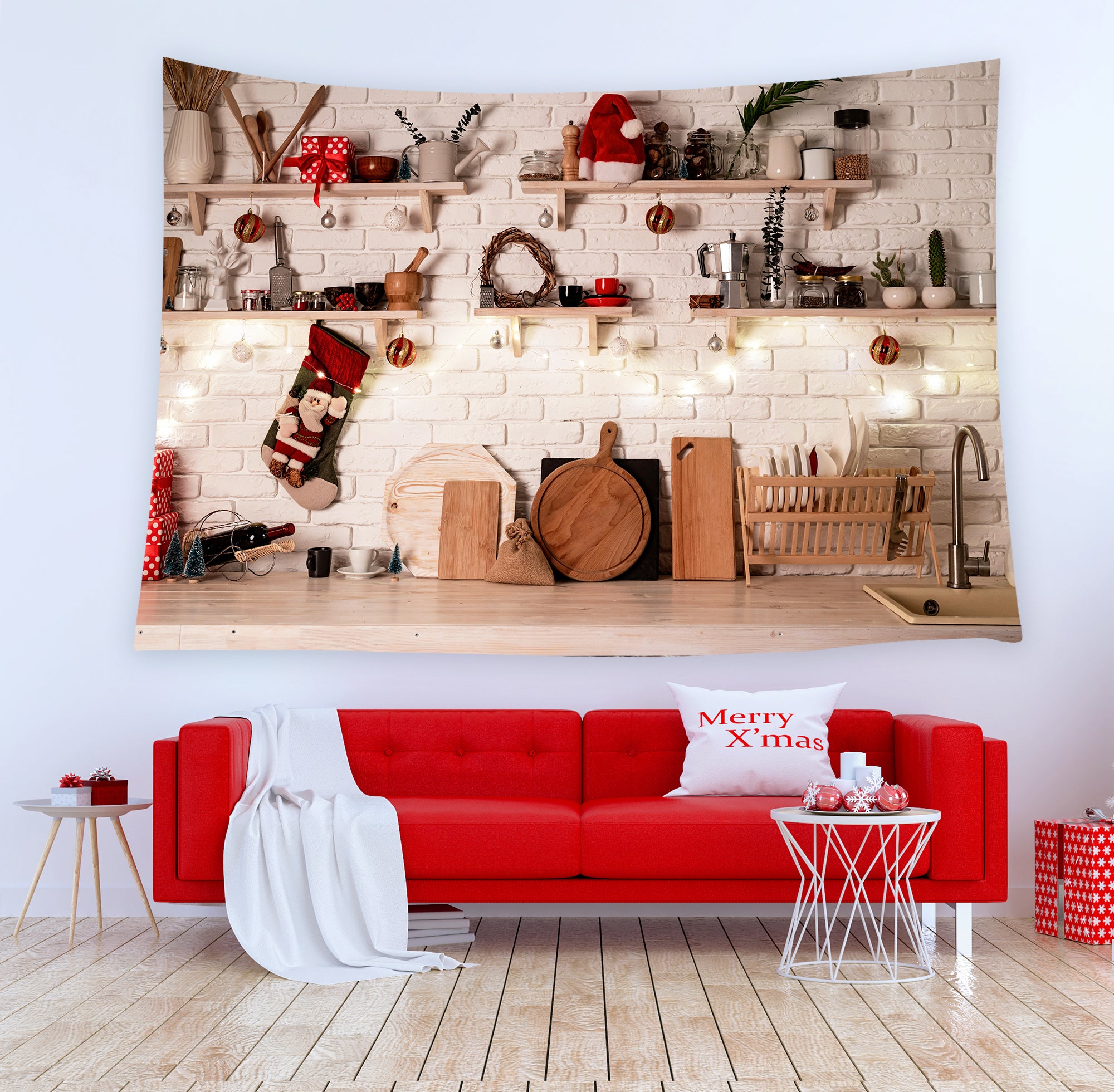 Weihnachten Küche Thema Wandteppich Festival Dekor T-M8-62