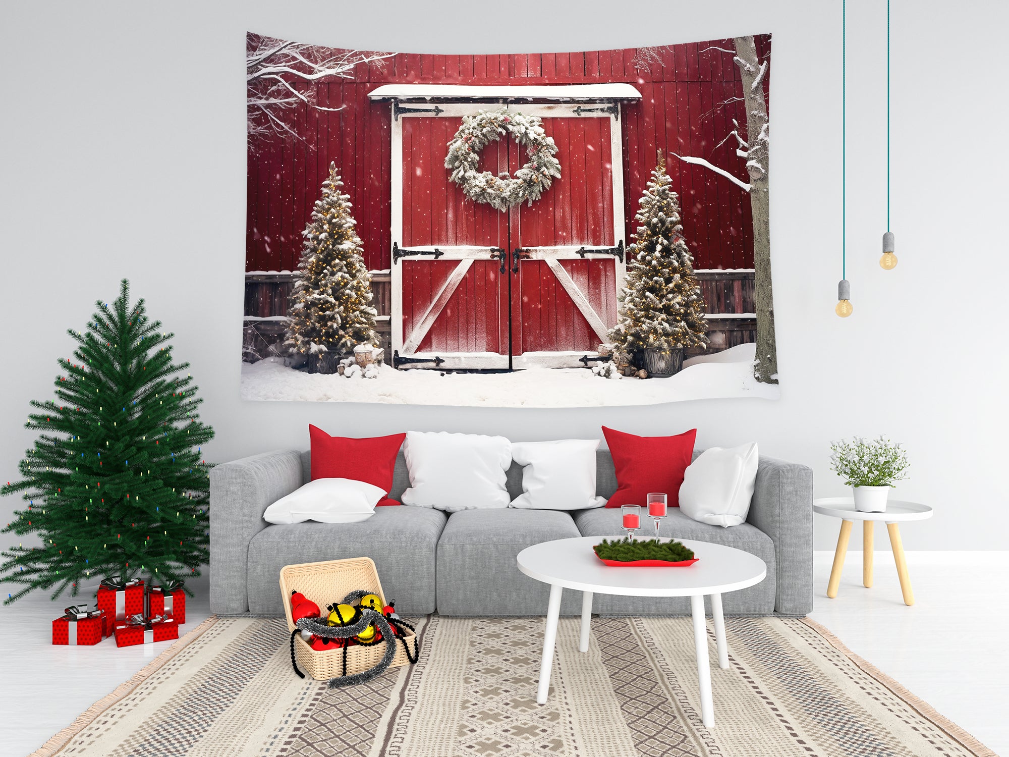Weihnachten Rote Scheune Wandteppich Dekoration Festival Geschenk T-M8-64