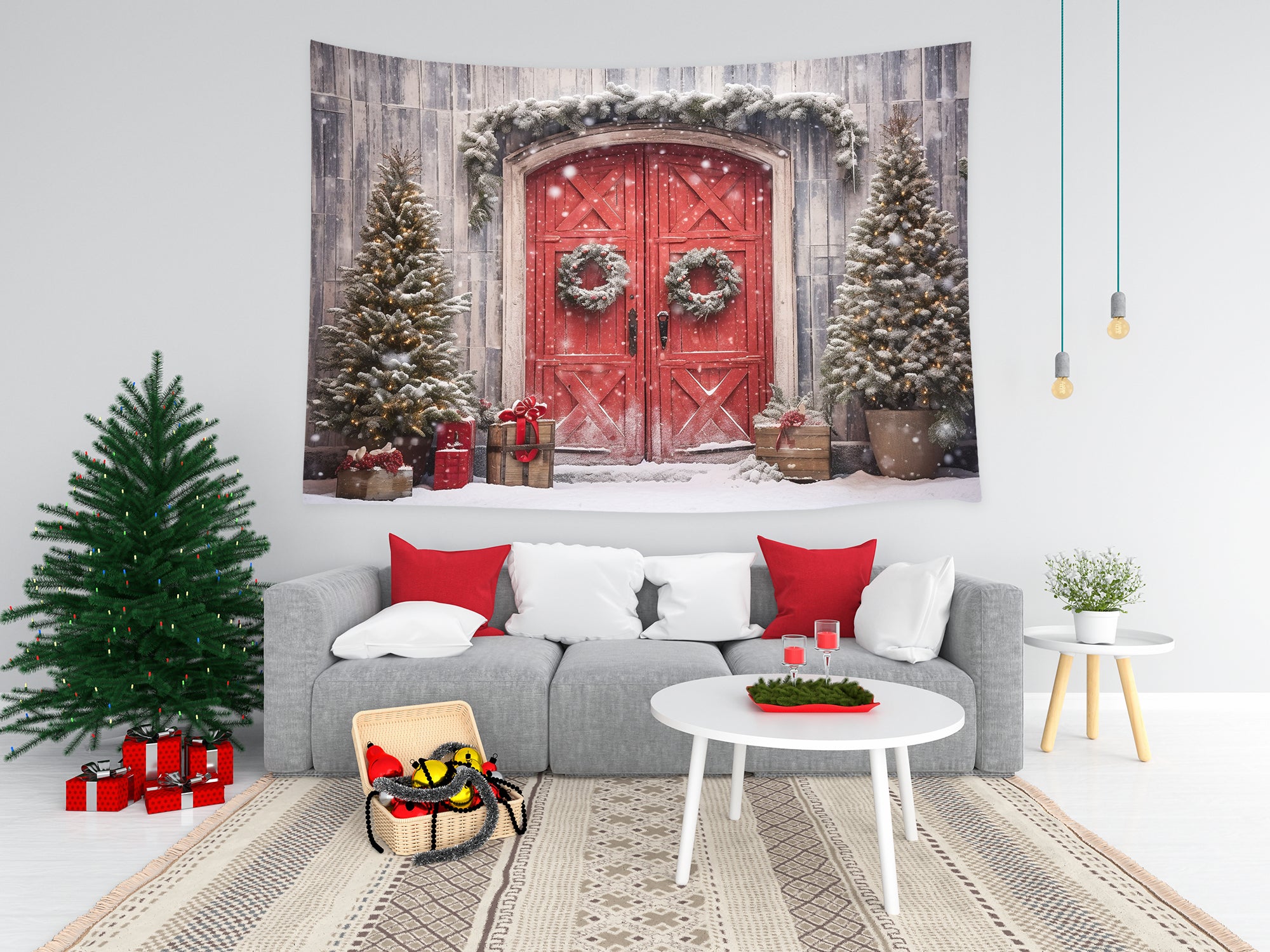 Weihnachtsdekoration rote Tür Wandteppich Wandbehang T-M8-65