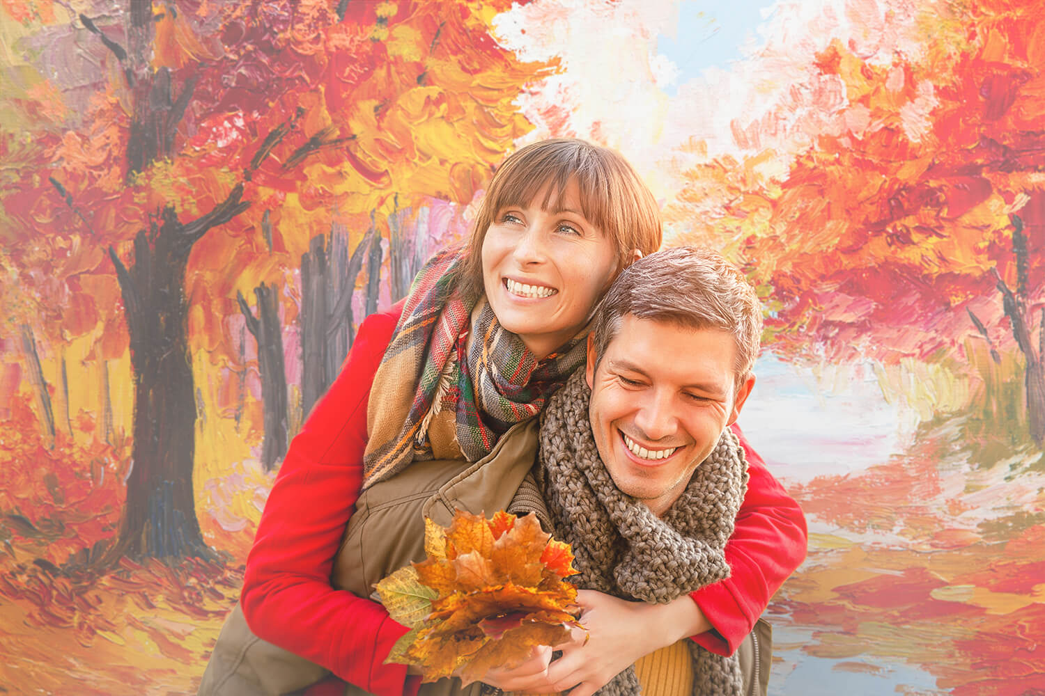 Ölgemälde Ahornblätter Wald Herbst Kulisse M9-32