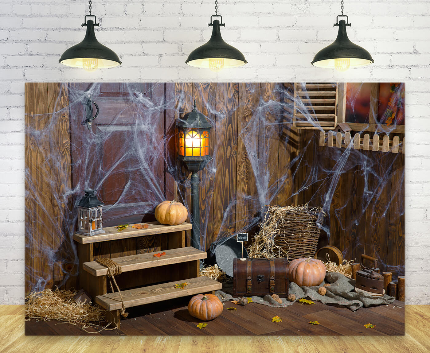 Altes Holz Zimmer Spinnennetz Halloween Kulisse M9-34