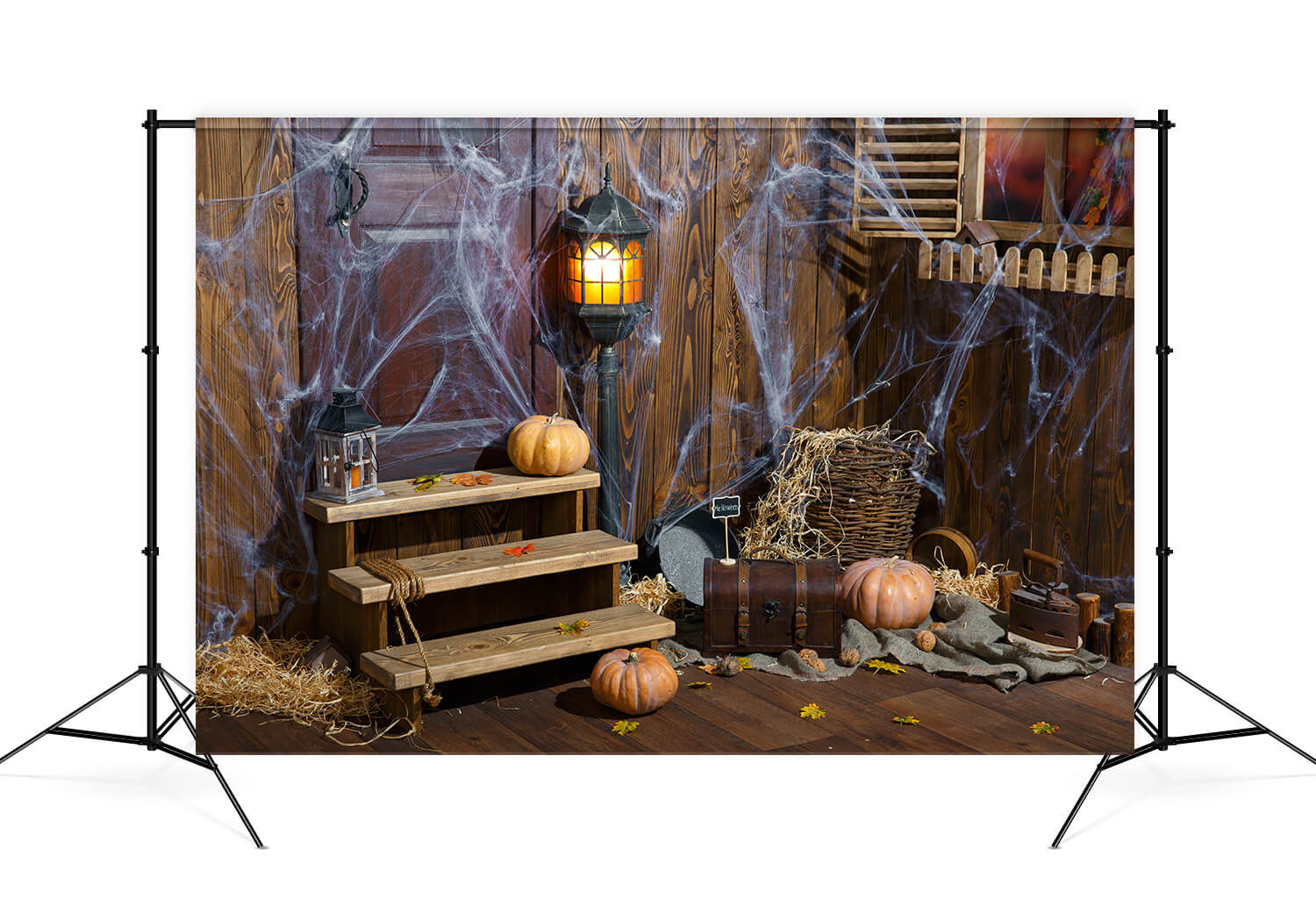 Altes Holz Zimmer Spinnennetz Halloween Kulisse M9-34