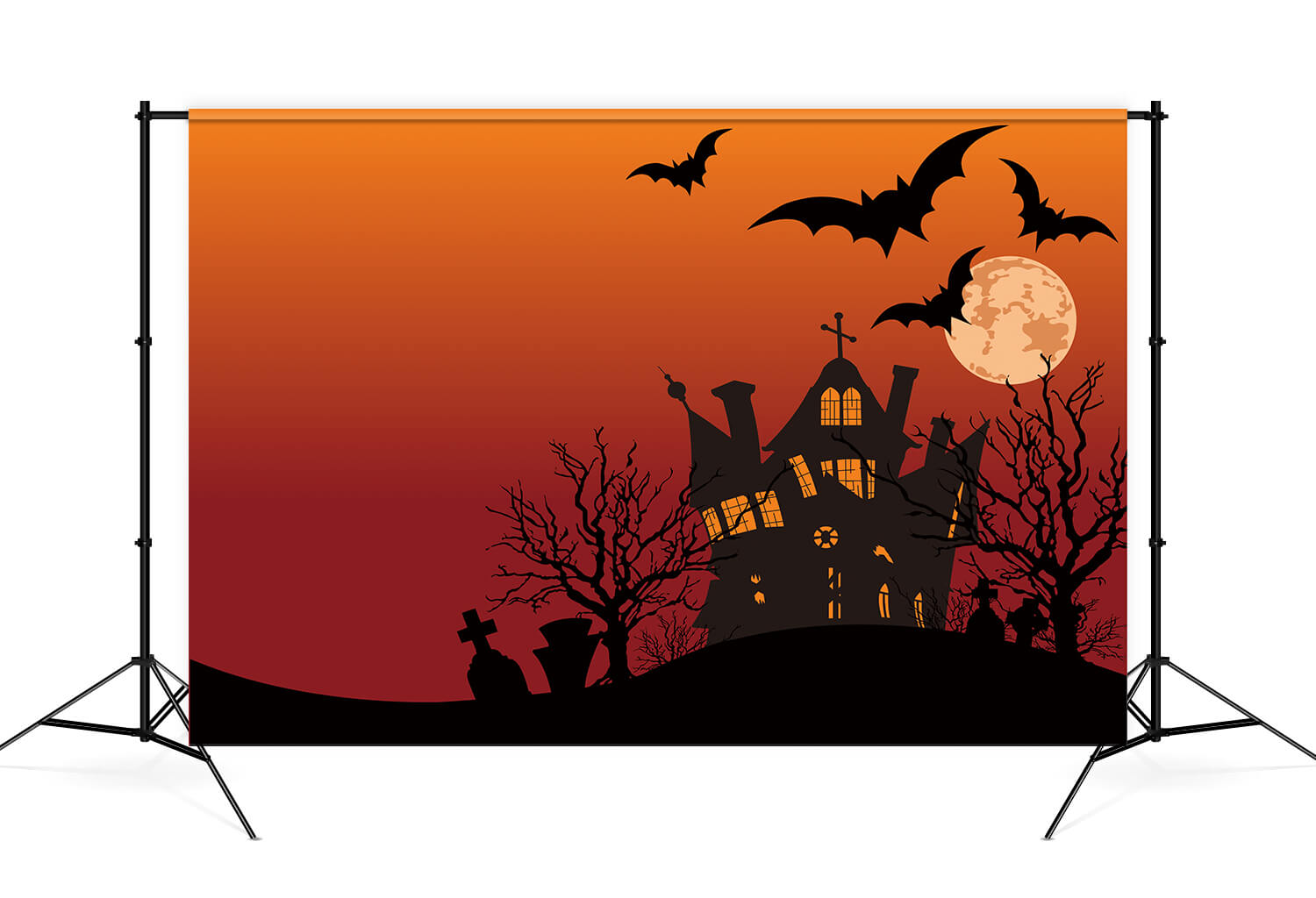 Halloween Spooky House Mond Fledermaus Hintergrund M9-44