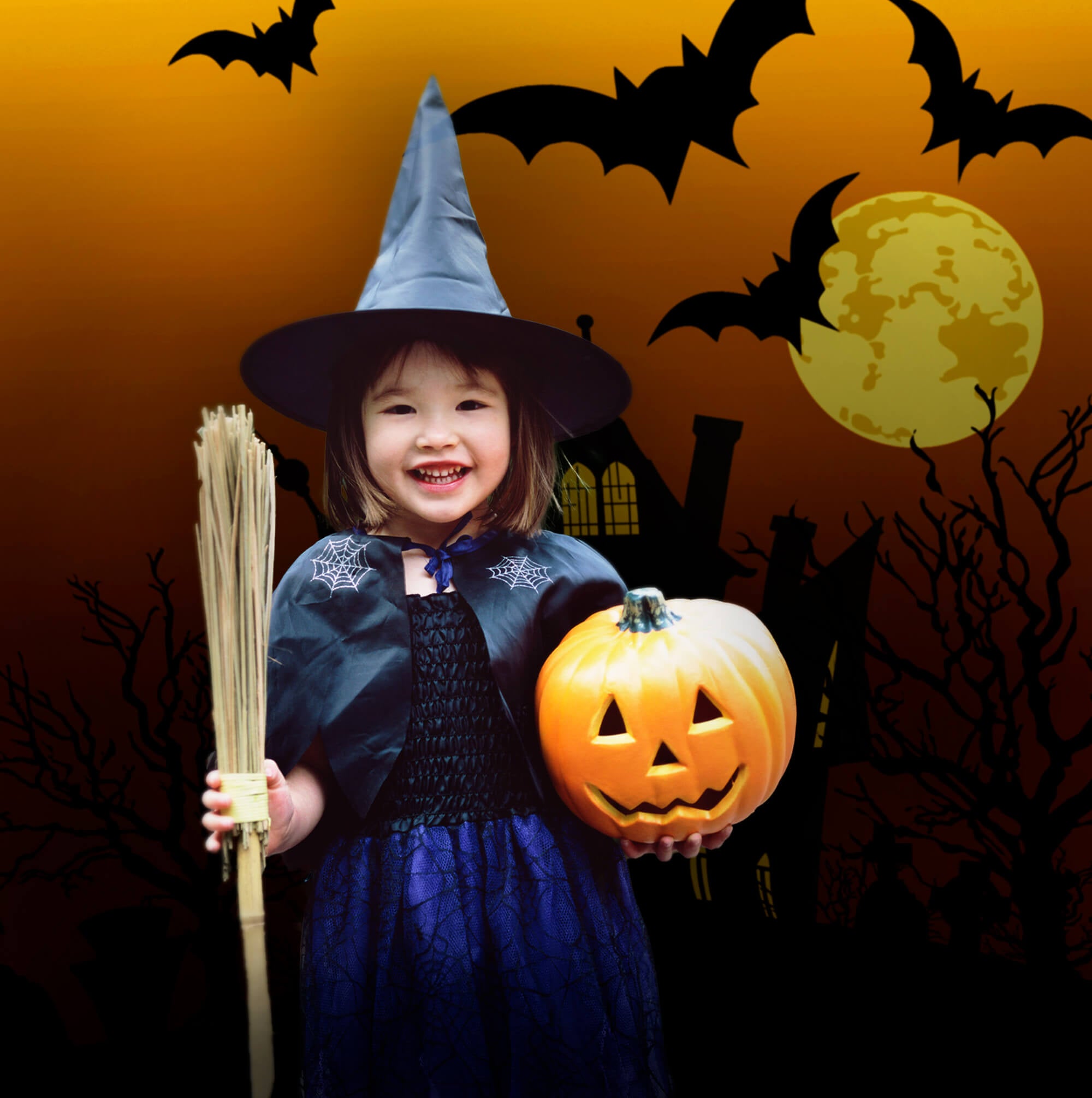 Halloween Spooky House Mond Fledermaus Hintergrund M9-44