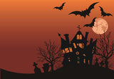 Halloween Spooky House Mond Fledermaus Hintergrund M9-44