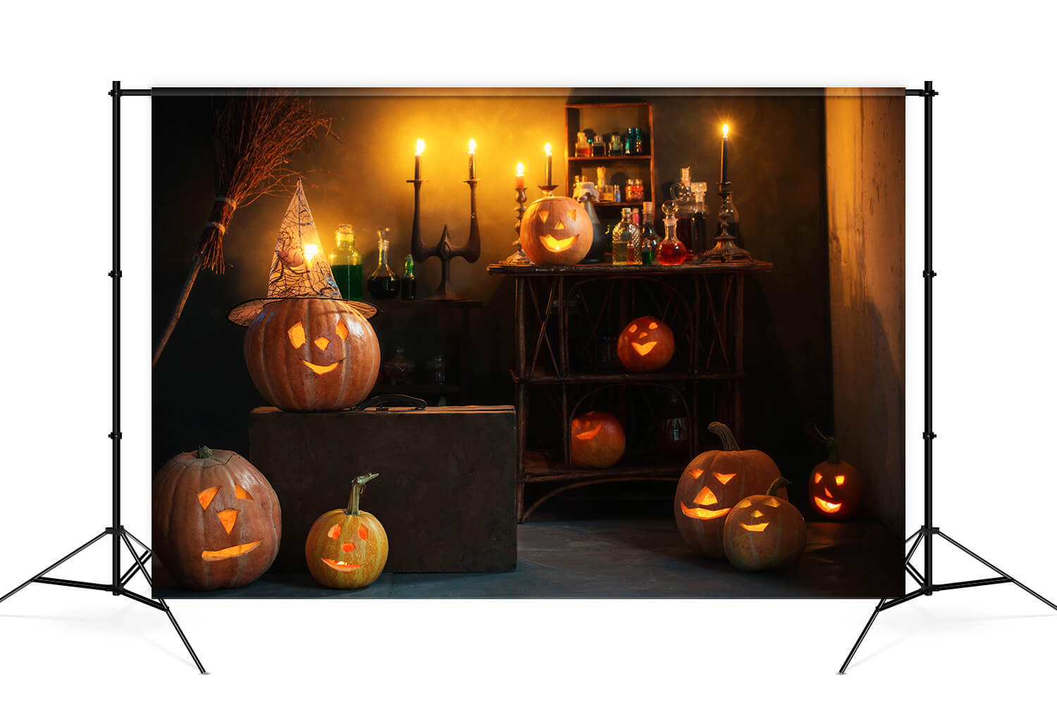 Halloween Hexe Zimmer Kürbisse Kerzen Hintergrund M9-47