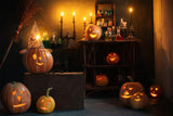 Halloween Hexe Zimmer Kürbisse Kerzen Hintergrund M9-47