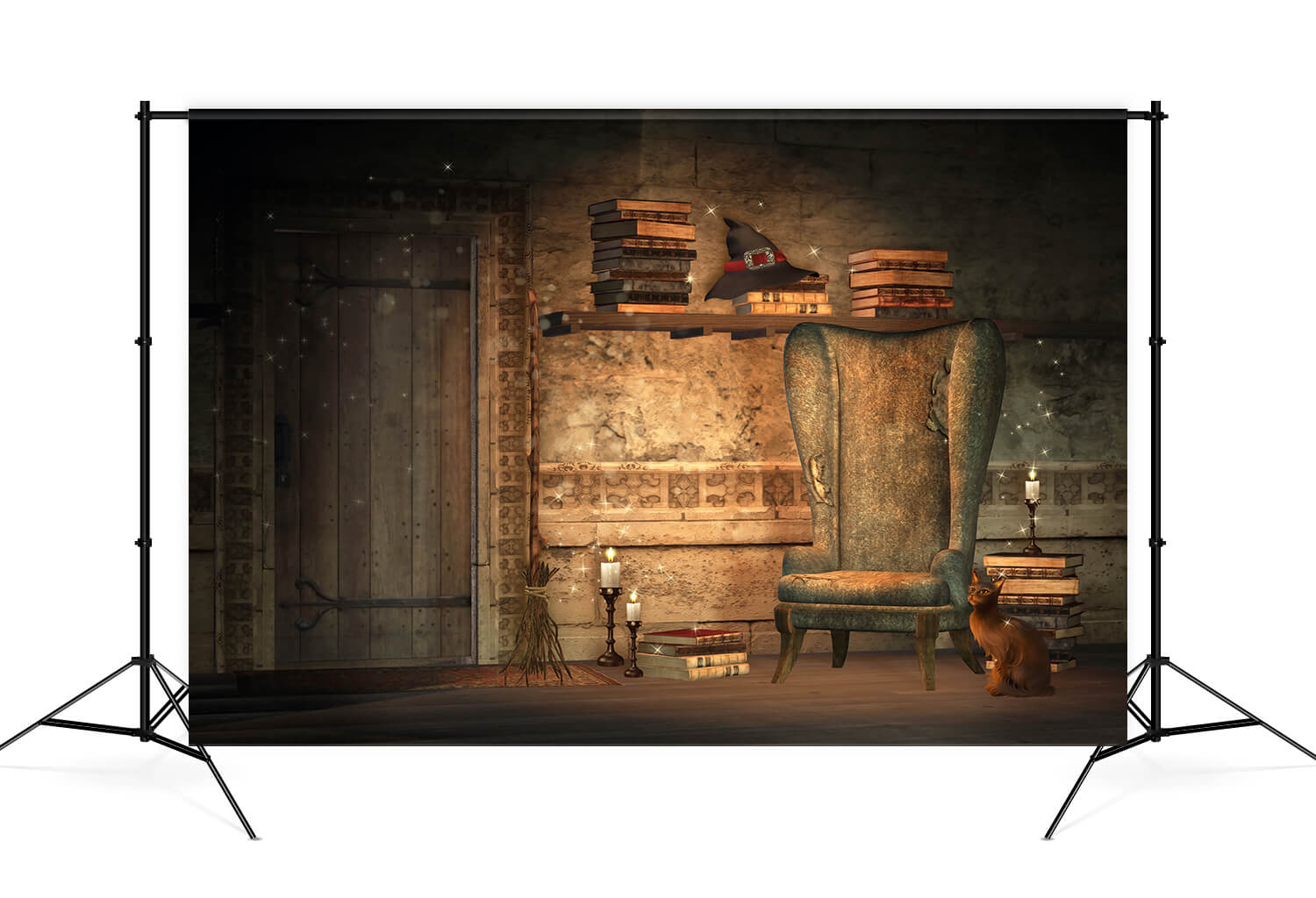 Wizard Kerzen Stuhl Katze Magie Bücher Backdrop M9-50