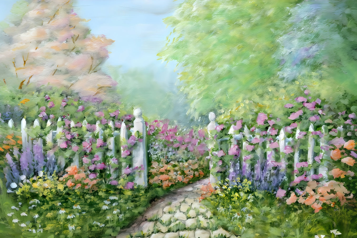 Neugeborenen-Hintergrund Blumengarten Weißer Zaun Kinder-Fotohintergrund MRR10-20