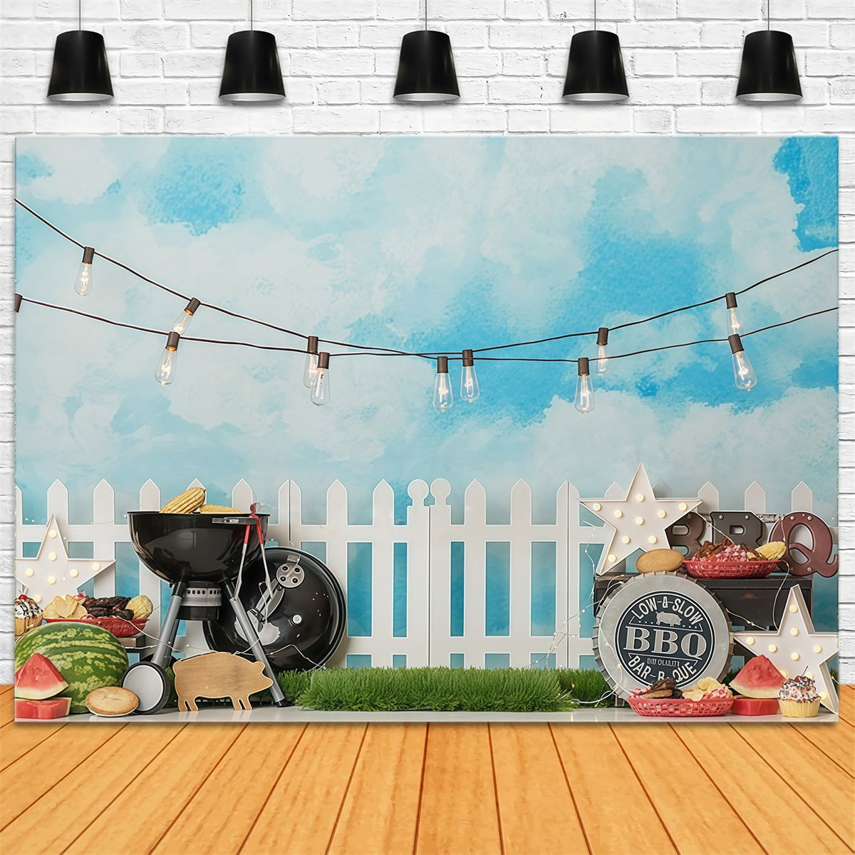 Neugeborenen-Hintergrund Grillparty Lichterketten Kinder-Hintergründe MRR10-22