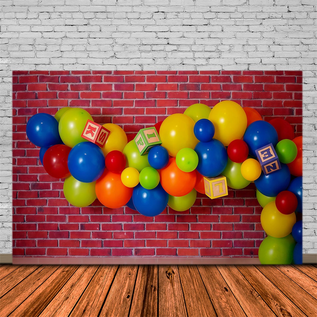 Geburtstags-Fotohintergrund Bunte Luftballons Blöcke Cake Smash-Hintergrund MRR10-26