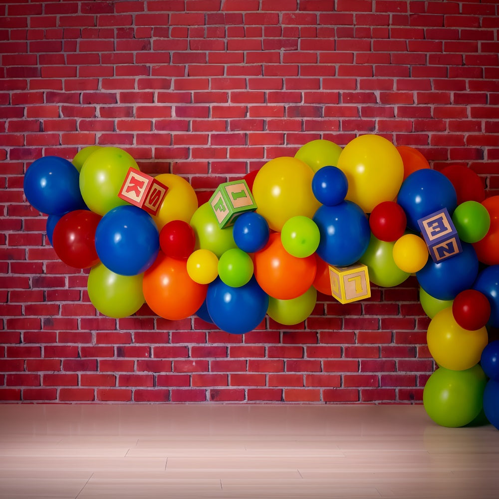 Geburtstags-Fotohintergrund Bunte Luftballons Blöcke Cake Smash-Hintergrund MRR10-26