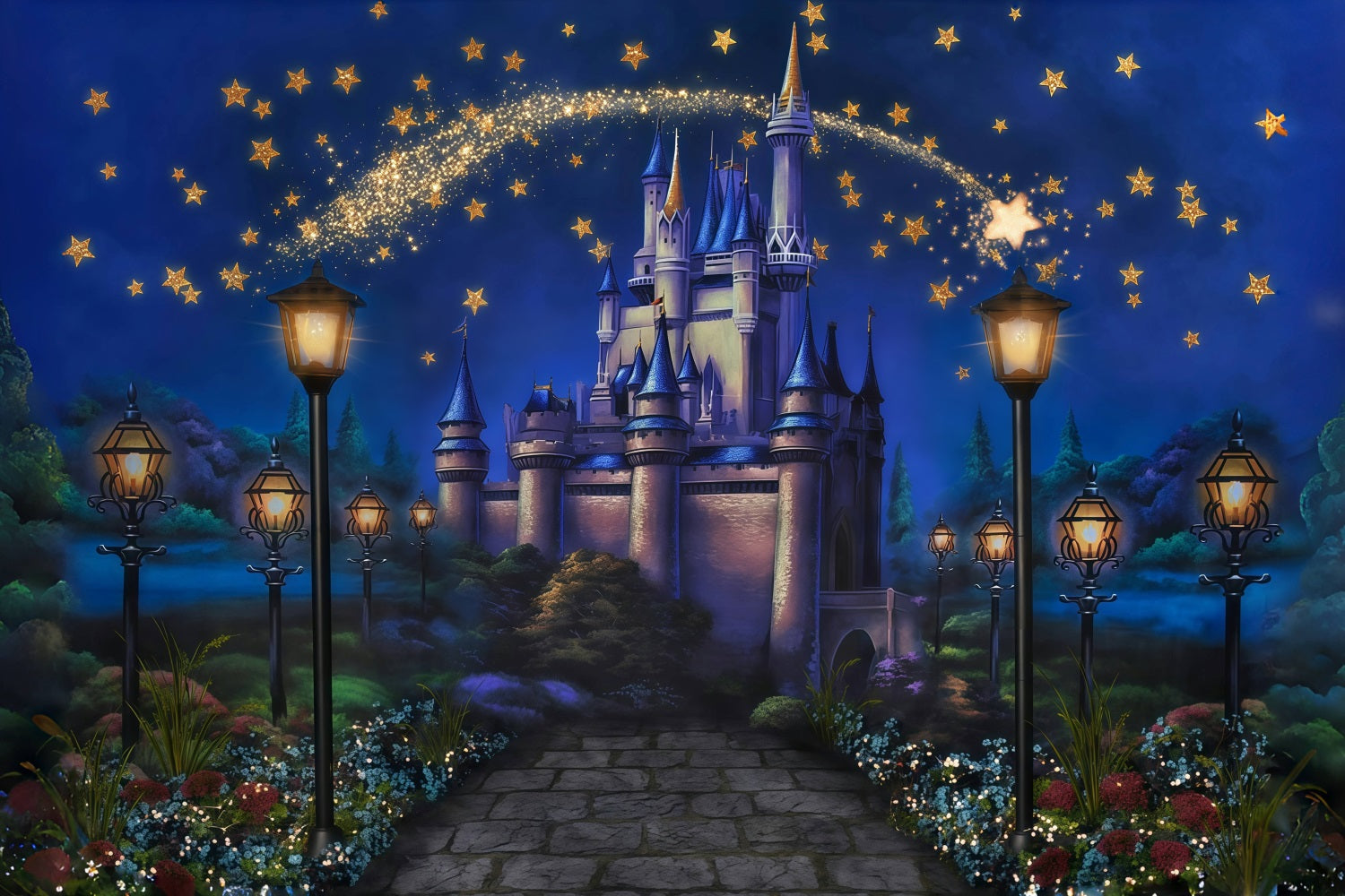 Schloss-Hintergrund Magisches Schloss Sterne Neugeborenen-Fotografie-Hintergrund MRR10-27