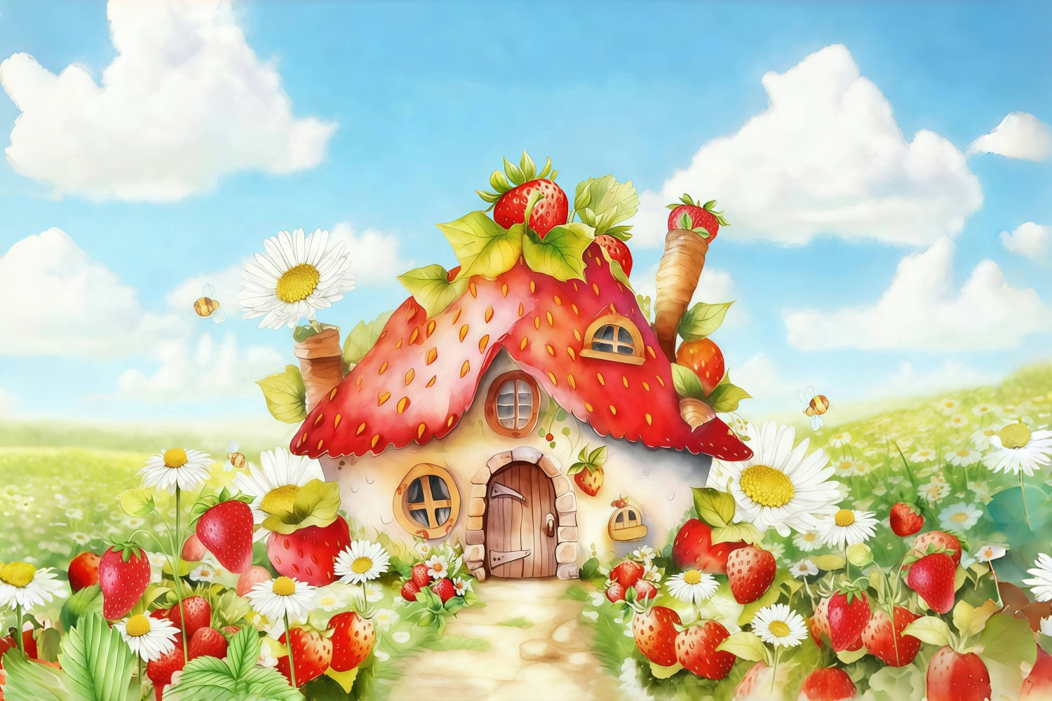 Kinder-Hintergründe Erdbeerhaus Blumen Neugeborenen-Hintergrund MRR10-28