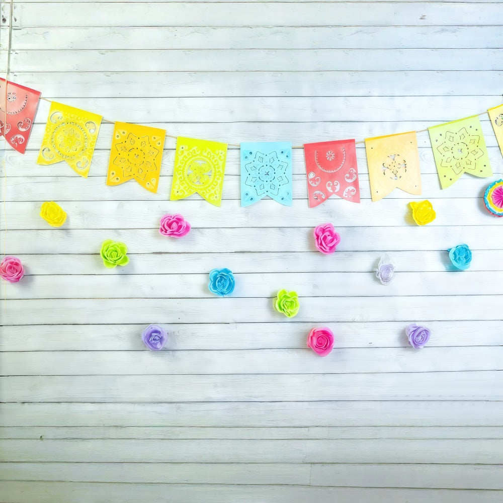 1. Geburtstag-Hintergrund Bunte Blumengirlanden Flaggen Cake Smash-Hintergrund MRR10-46