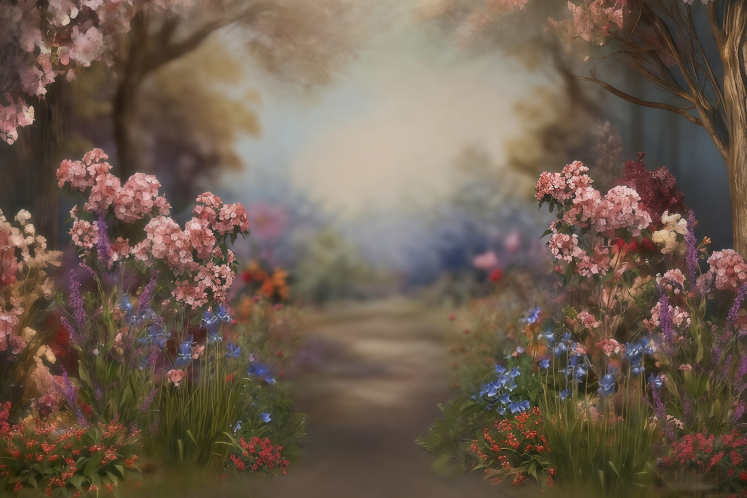 Fine Art-Hintergründe Blumenweg Blühende Bäume Künstlerischer Hintergrund MRR10-57