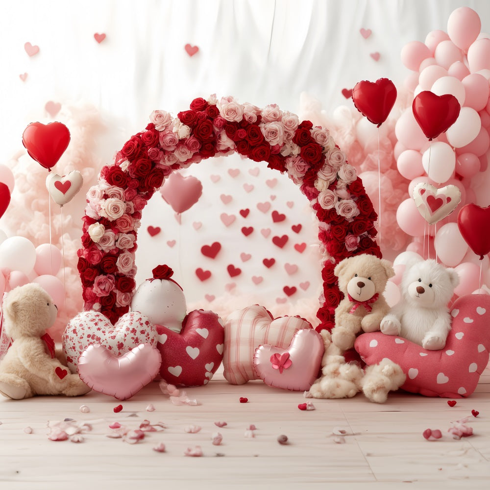 Valentinstag-Hintergründe Rosenbär Herzbogen Valentinstag-Ballon-Hintergrund MRR11-103