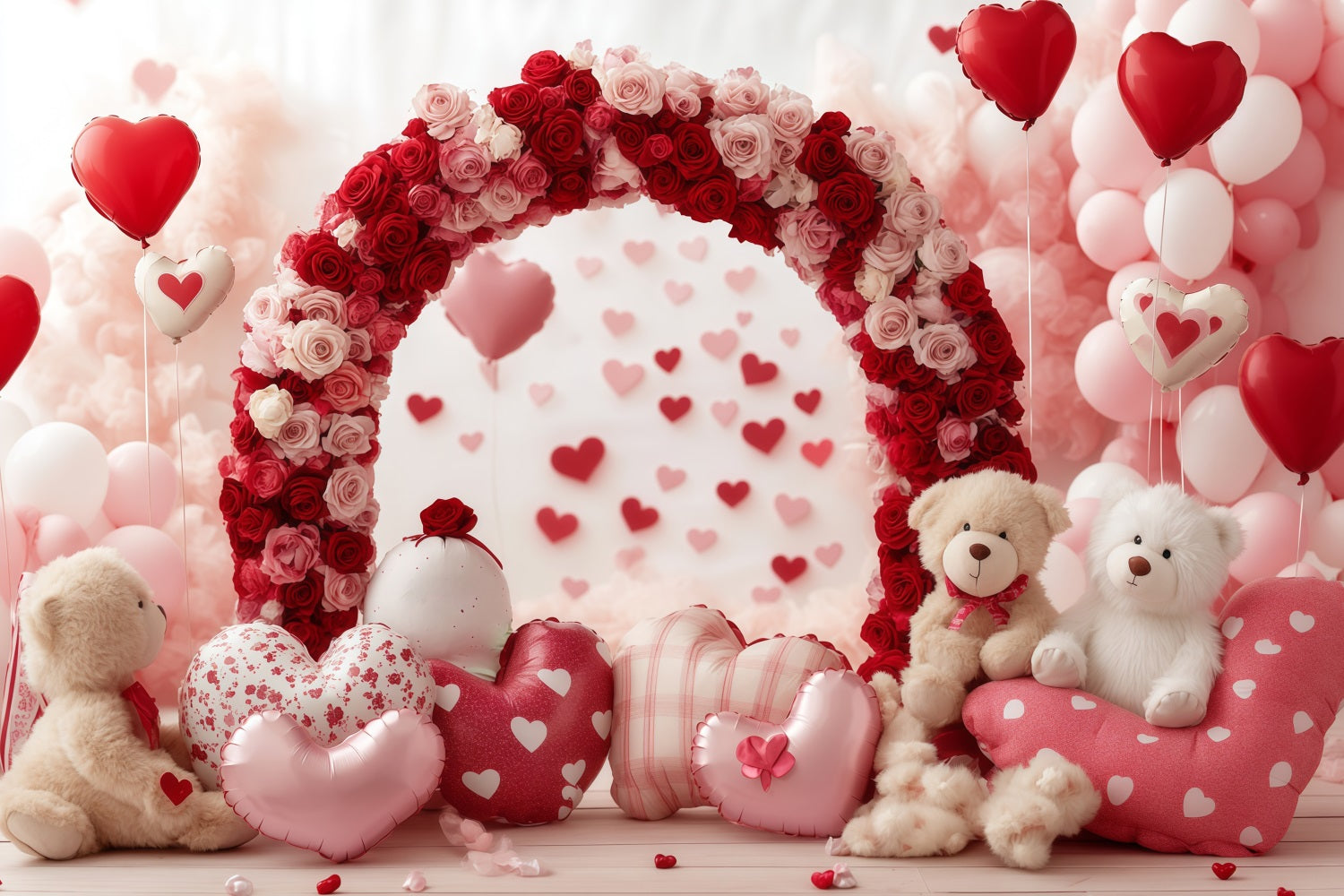 Valentinstag-Hintergründe Rosenbär Herzbogen Valentinstag-Ballon-Hintergrund MRR11-103