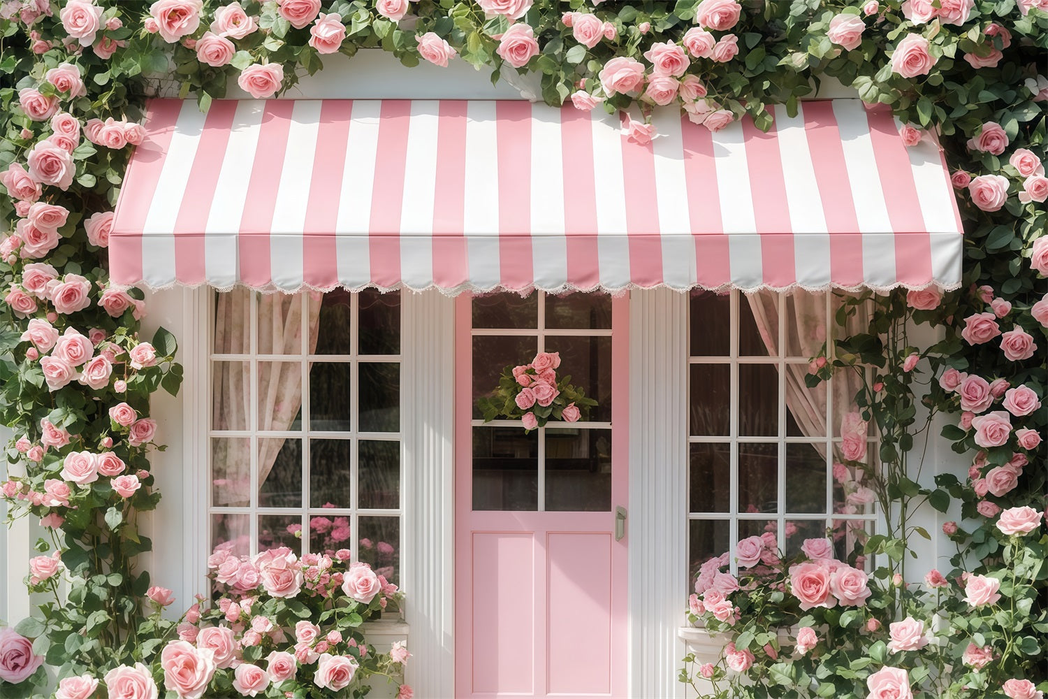 Valentinstag-Fotokulisse „Pink Rose Cottage Front“ Valentinstag-Kulisse MRR11-107