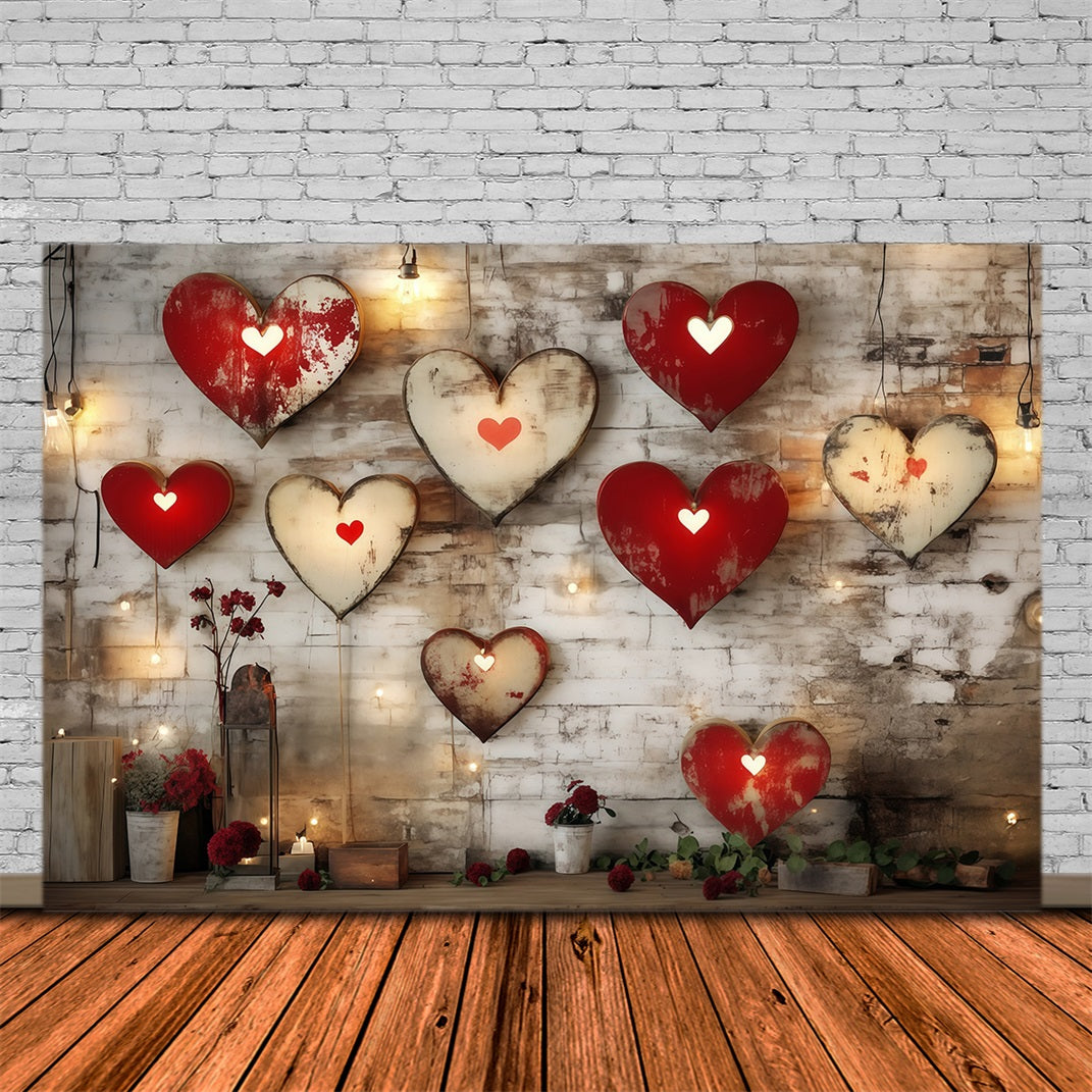 Valentinstag-Hintergrund mit Herzen Rustikaler Metallherz-Wand-Valentinstag-Hintergrund MRR11-108