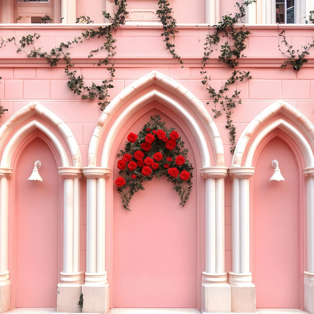 Rosa Valentinstag-Hintergrund Rosa Ziegelbogen-Blumen-Valentinstag-Hintergrund MRR11-110