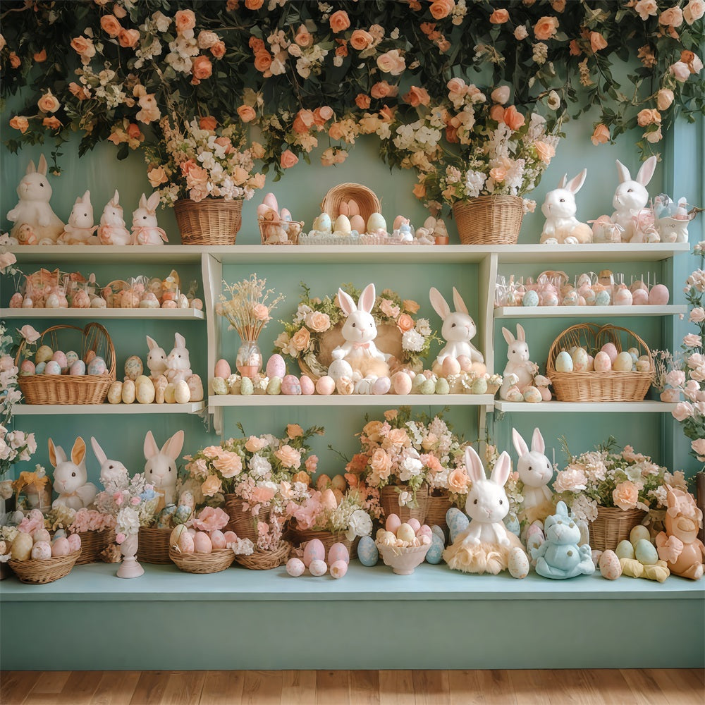 Osterhasen-Hintergrund Blumenregal-Arrangement Oster-Hintergründe MRR11-73