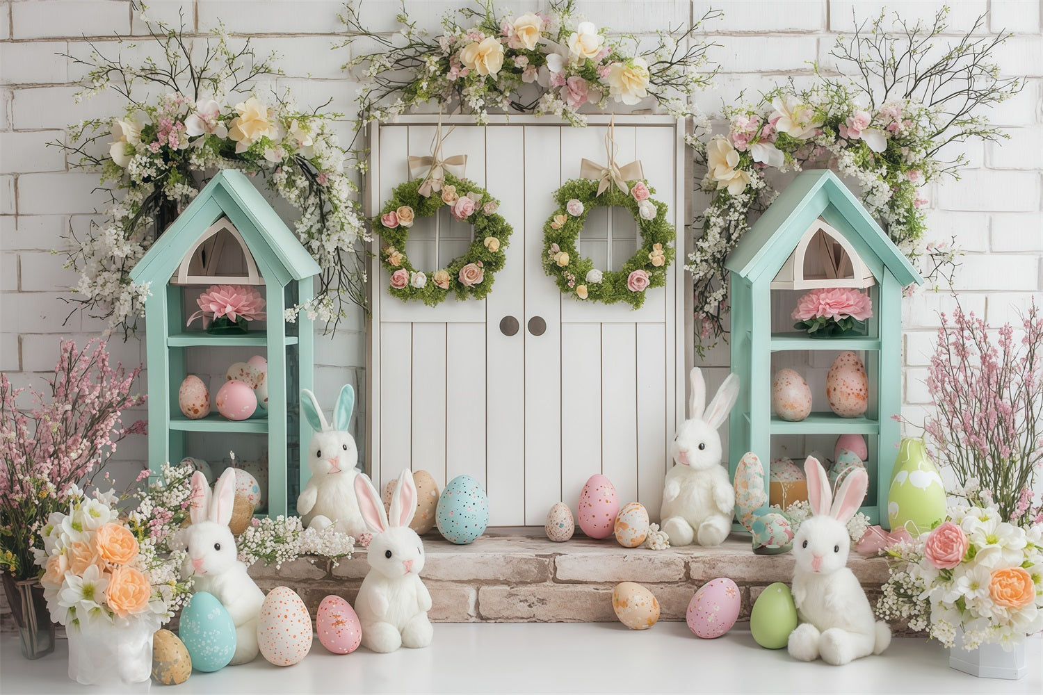 Ideen für Osterfotohintergründe Frühlingshäuschen Hase Hase Hintergrund MRR11-81