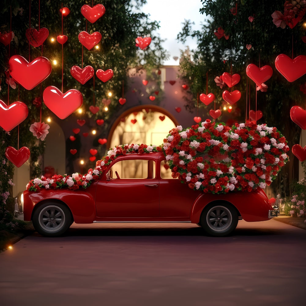 Valentinstag-Hintergrund Rotes Vintage-Auto Liebe Valentinstag-Hintergrund MRR11-98