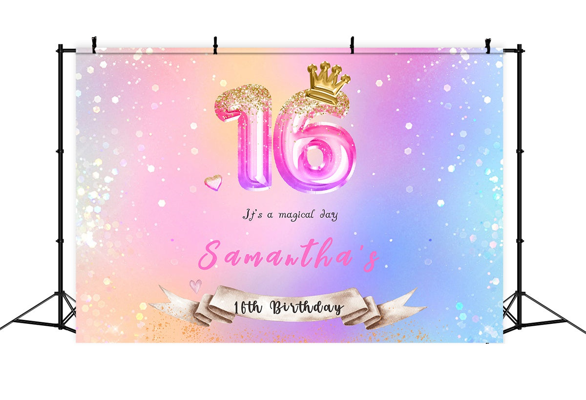 Customized Geburtstag Backdrop Sweet 16 Crown Ballon Hintergrund MRR3-1