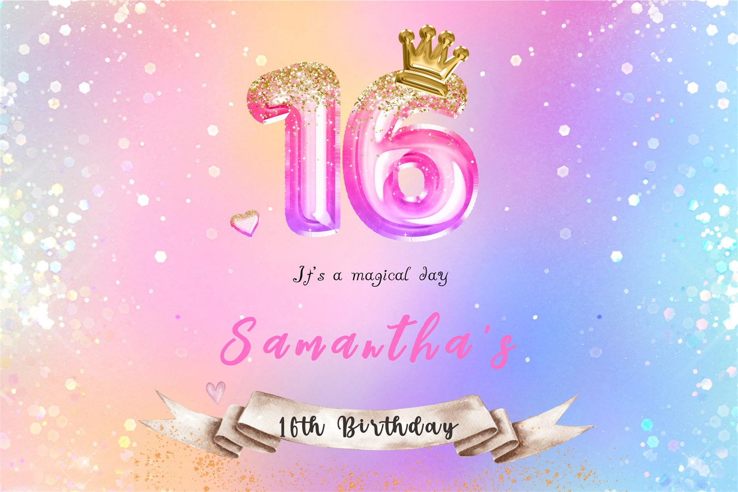 Customized Geburtstag Backdrop Sweet 16 Crown Ballon Hintergrund MRR3-1