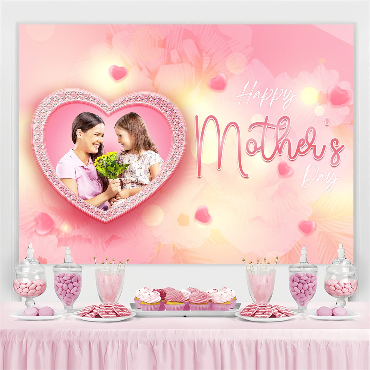 Muttertags-Fotokulisse Herz-Rahmen Rosa Personalisierte Kulisse MRR3-103