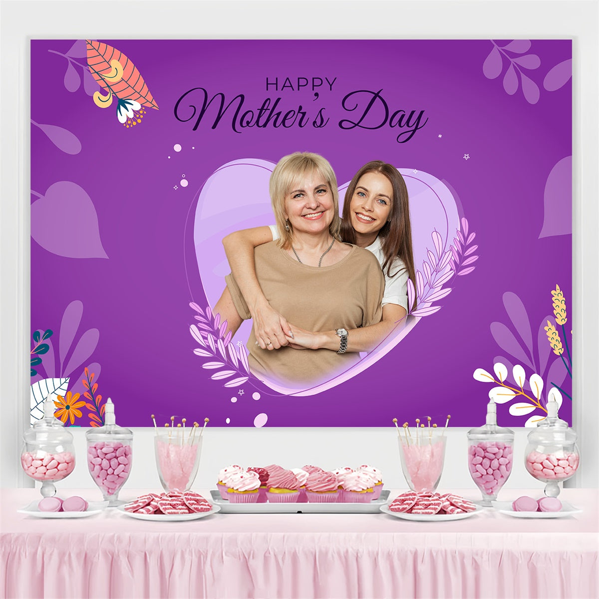 Muttertag Backdrops Liebe Lila Floral Personalisierte Backdrop MRR3-108