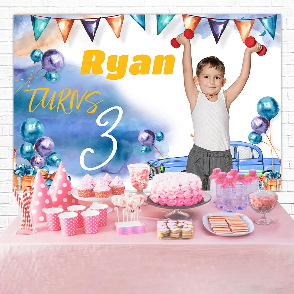 Custom Birthday Backdrops Aquarell blauen Ballon Hintergrund MRR3-11