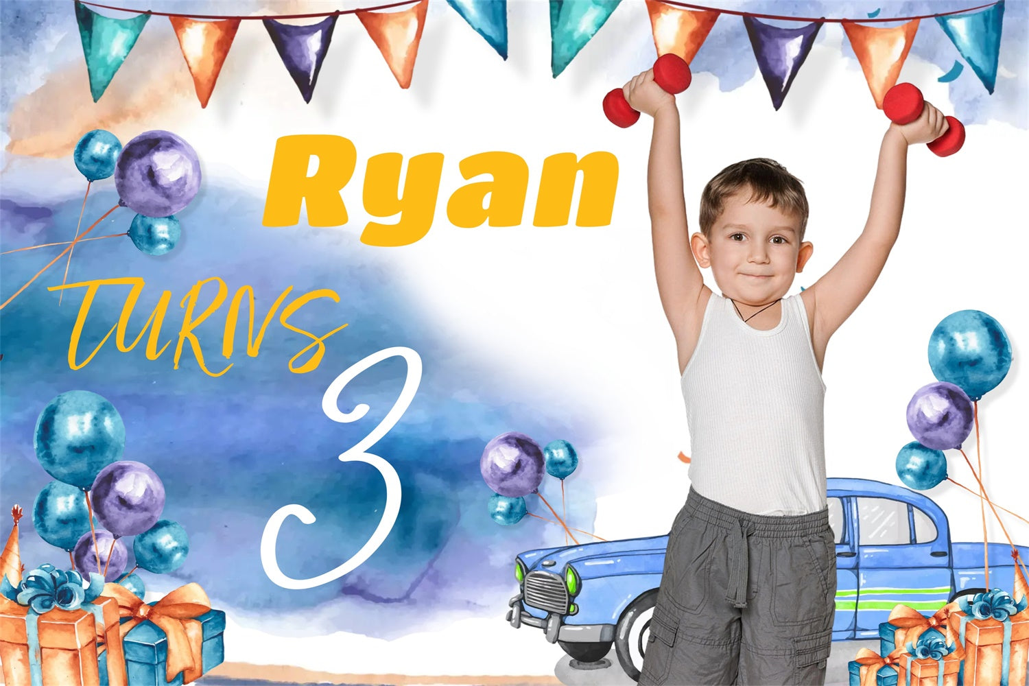 Custom Birthday Backdrops Aquarell blauen Ballon Hintergrund MRR3-11