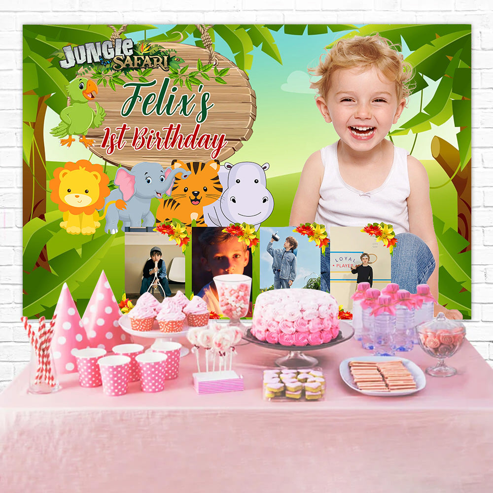 Individuelle Geburtstagsparty Backdrop Cute Safari Zoo Backdrop MRR3-12