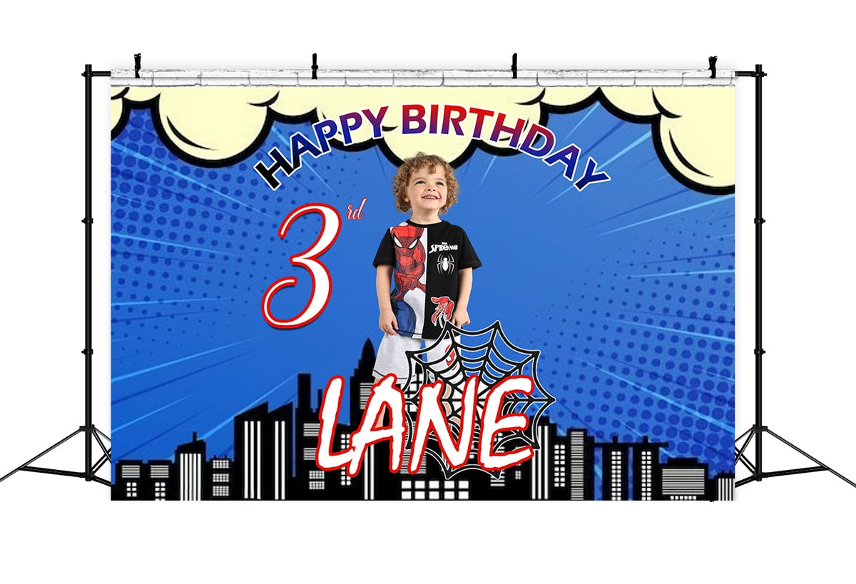 Geburtstag Backdrop Personalisierte Superheld Comic Stadt Hintergrund MRR3-13