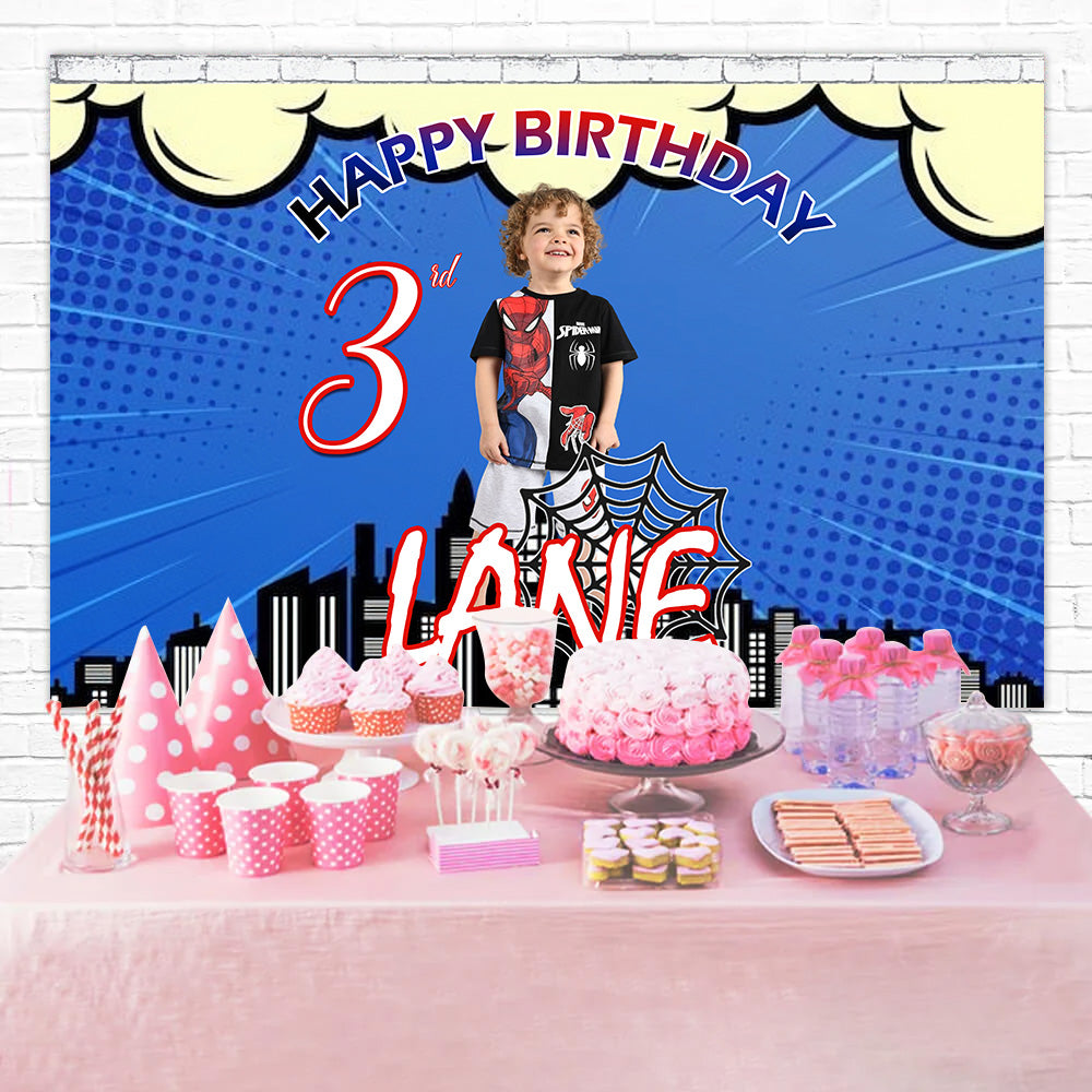 Geburtstag Backdrop Personalisierte Superheld Comic Stadt Hintergrund MRR3-13