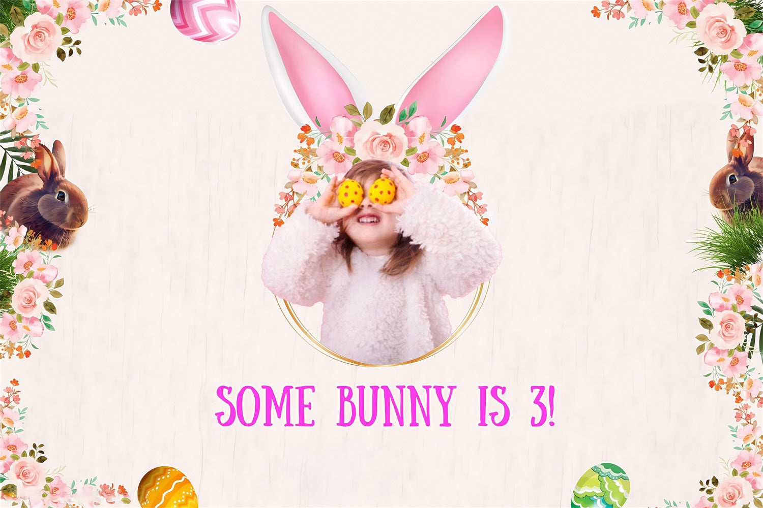 Fotohintergrund für Ostern Rosa gestreifte Hase Floral Customized Backdrop MRR3-137