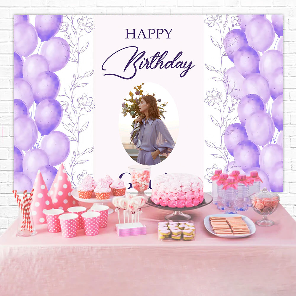 Personalisierte Backdrop für Geburtstag Lila Dreamy Ballon Backdrop MRR3-14