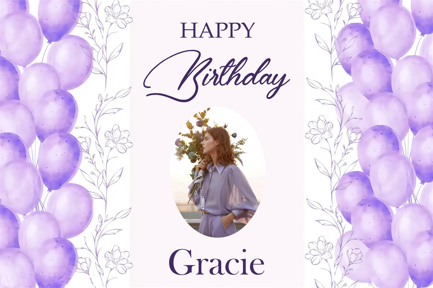 Personalisierte Backdrop für Geburtstag Lila Dreamy Ballon Backdrop MRR3-14