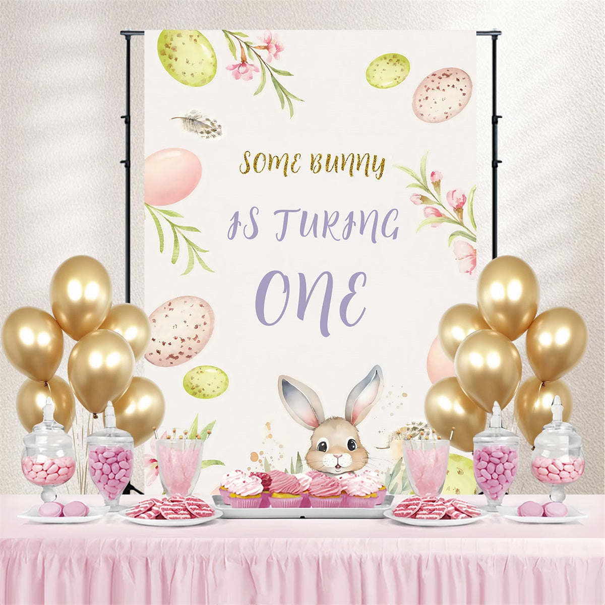 Ostern Backdrop Floral gestreift Bunny Geburtstag benutzerdefinierte Backdrop MRR3-134