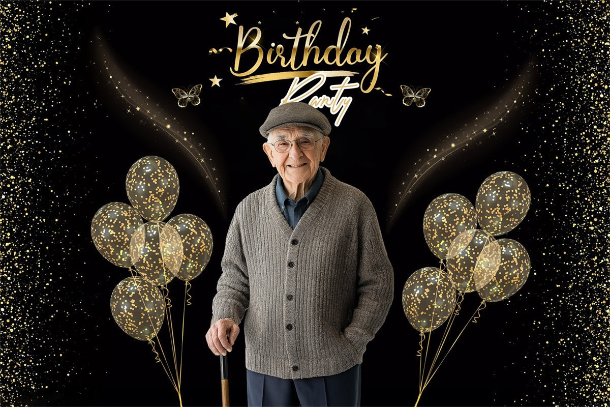 Custom Made Birthday Backdrops Glitter Ballon Schwarz Gold Backdrop MRR3-143